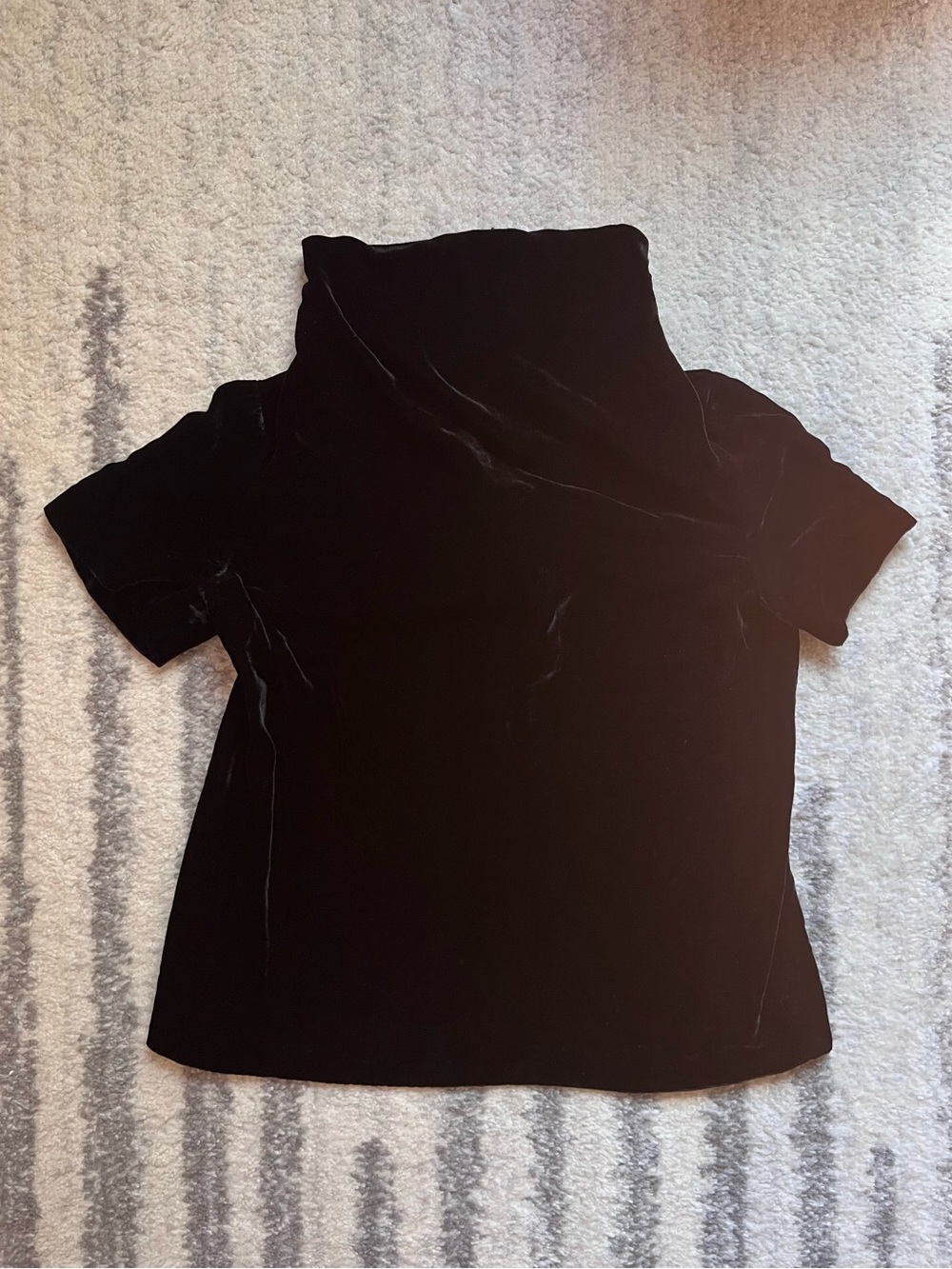 COS Black velvet silk-mixed short sleeve top with high neck Size 2
